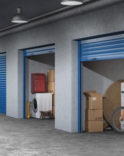 storage hall with open storages doors 3d illustration storage hall with open storages doors 3d illustration